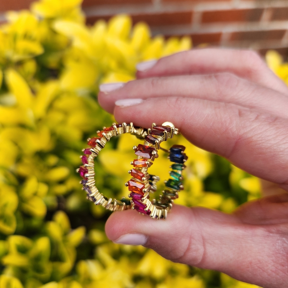 Rainbow Diamond Hoops - Picture 2 of 4